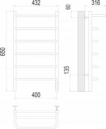 Полка П6 400х650 Электро (quick touch) Полотенцесушитель  TERMINUS Нальчик - фото 3