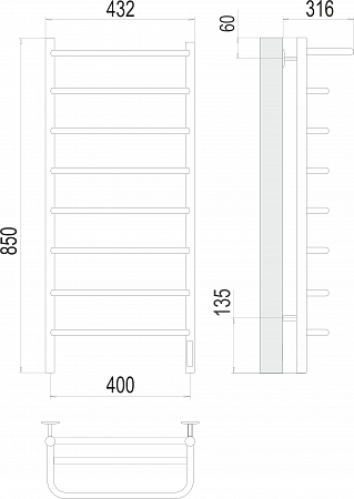 Полка П8 400х850 Электро (quick touch) Полотенцесушитель  TERMINUS Нальчик - фото 3