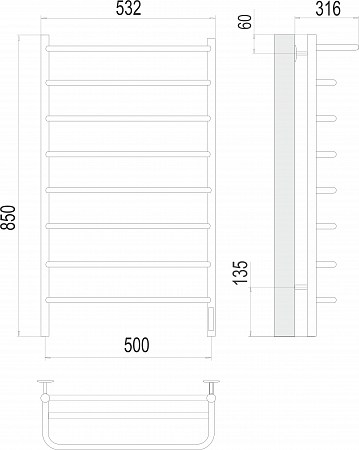 Полка П8 500х850 Электро (quick touch) Полотенцесушитель  TERMINUS Нальчик - фото 3