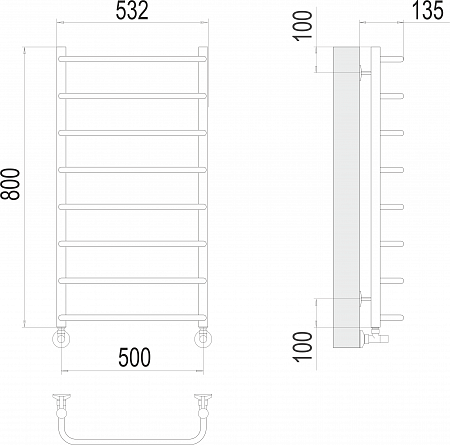 Стандарт П8 500х800  Полотенцесушитель  TERMINUS Нальчик - фото 3