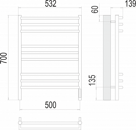 Прато П9 500х700 электро (sensor quick touch) Полотенцесушитель  TERMINUS Нальчик - фото 3