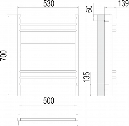 Соренто П9 500х700 электро (sensor quick touch) Полотенцесушитель  TERMINUS Нальчик - фото 3