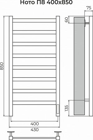Ното П8 400х850 Электро (quick touch) Полотенцесушитель TERMINUS Нальчик - фото 3