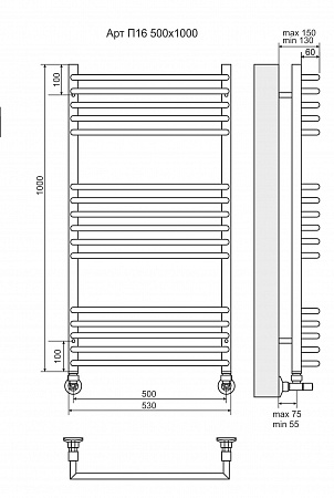 Арт П16 500х1000 Полотенцесушитель  TERMINUS Нальчик - фото 3