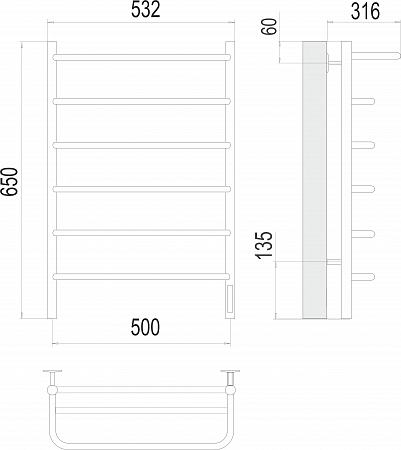 Полка П6 500х650 Электро (quick touch) Полотенцесушитель  TERMINUS Нальчик - фото 3